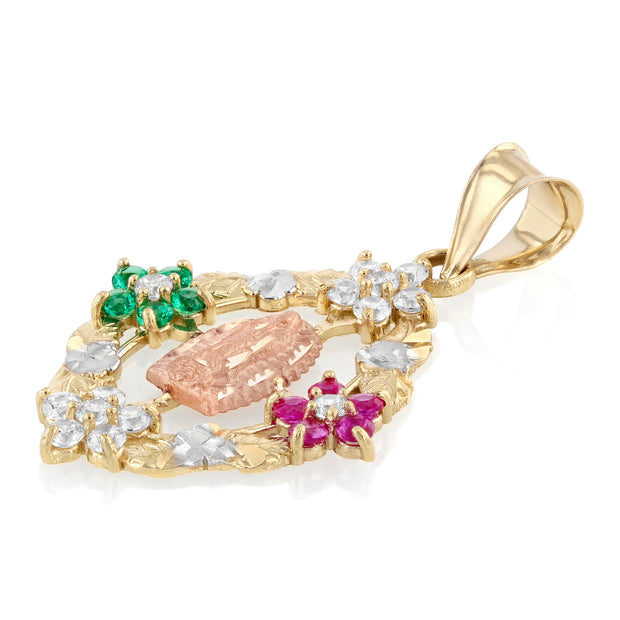 14K Gold CZ Guadalupe Medal Religious Pendant