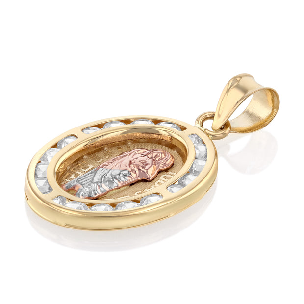 14K Gold CZ San Judas Medal Religious Pendant