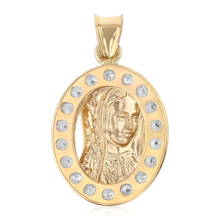 14K Gold CZ Guadalupe Medal Religious Pendant