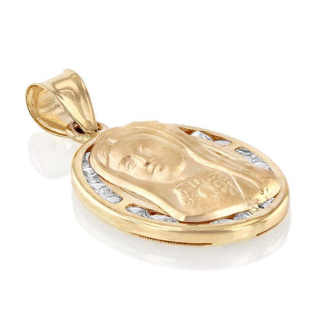 14K Gold CZ Guadalupe Medal Religious Pendant