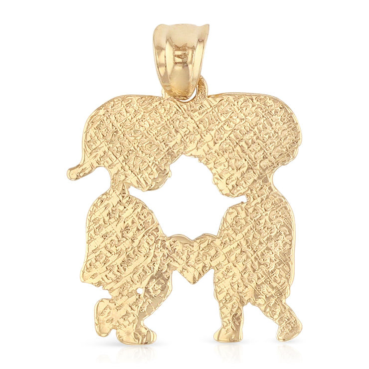14K Gold Girl and Boy heart Charm Pendant