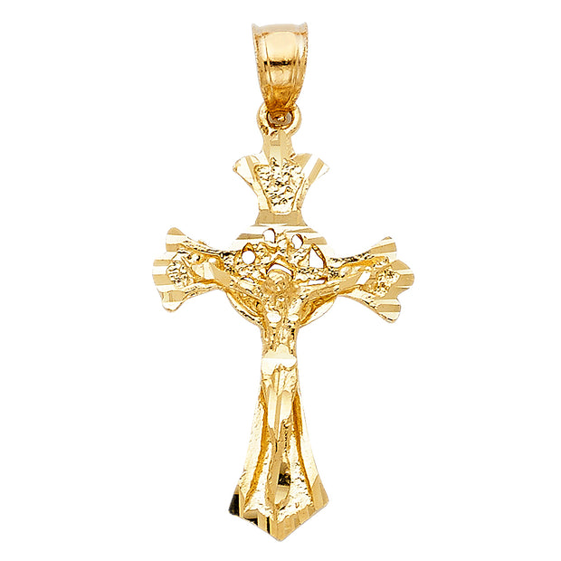 14K Gold Religious Crucifix Charm Pendant with 1.2mm Box Chain Necklace