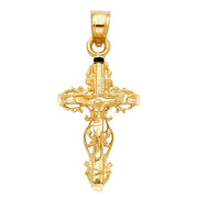 14K Gold Crucifix Charm Pendant with 1.2mm Singapore Chain Necklace