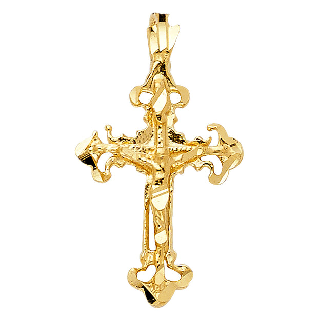 14K Gold Crucifix Charm Pendant with 2.3mm Figaro 3+1 Chain Necklace