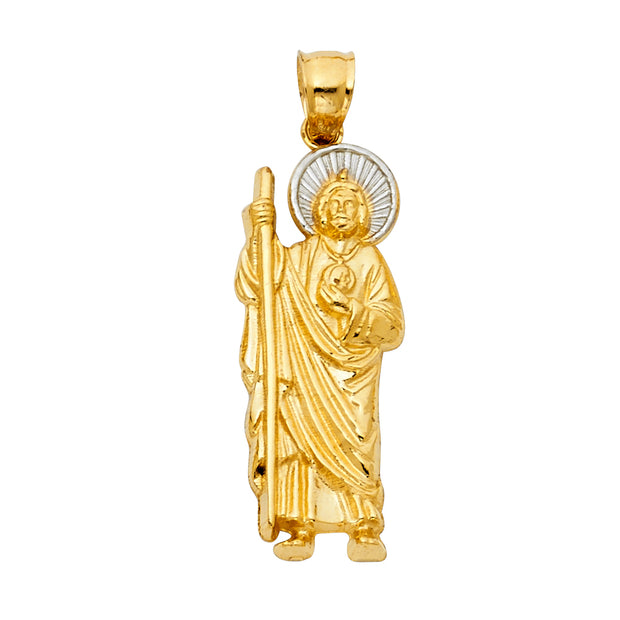 14K Gold Jesus Pendant with 1.5mm Flat Open Wheat Chain