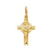 14K Gold Crucifix Charm Pendant with 0.9mm Wheat Chain Necklace