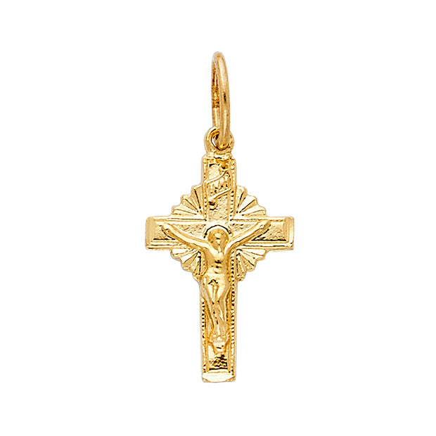 14K Gold Crucifix Charm Pendant with 2mm Figaro 3+1 Chain Necklace