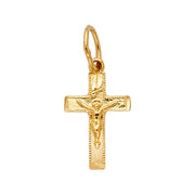 14K Gold Crucifix Charm Pendant with 1.2mm Singapore Chain Necklace