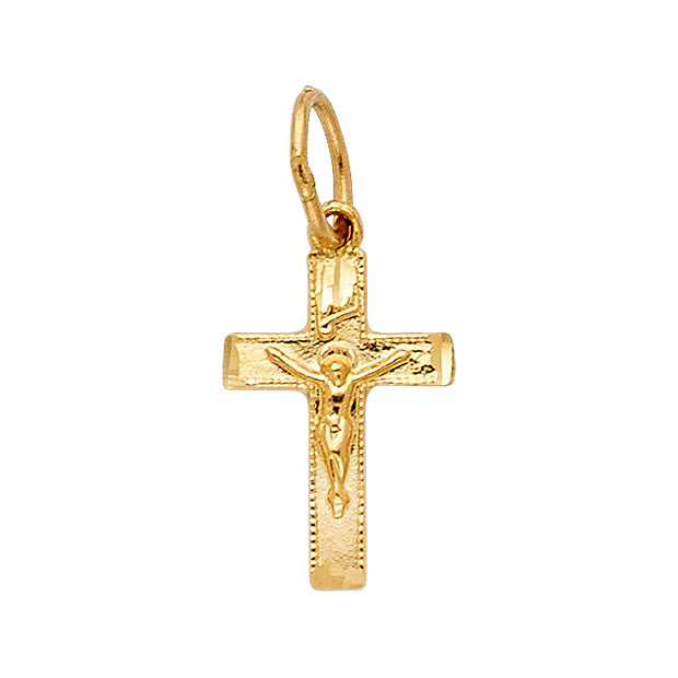 14K Gold Religious Crucifix Charm Pendant with 0.8mm Box Chain Necklace