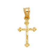 14K Gold Crucifix Charm Pendant with 0.9mm Wheat Chain Necklace