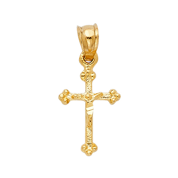 14K Gold Crucifix Charm Pendant with 0.9mm Wheat Chain Necklace