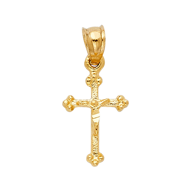 14K Gold Crucifix Charm Pendant with 0.9mm Wheat Chain Necklace