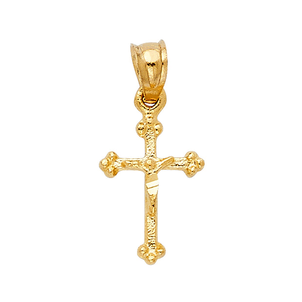 14K Gold Crucifix Charm Pendant with 1.2mm Singapore Chain Necklace