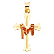 14K Gold Religious Cross Charm Pendant with 0.8mm Box Chain Necklace