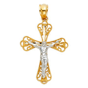 14K Gold Crucifix Charm Pendant with 1.2mm Singapore Chain Necklace