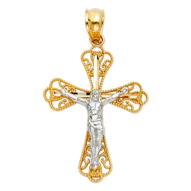 14K Gold Religious Crucifix Charm Pendant with 0.8mm Box Chain Necklace