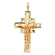 14K Gold Crucifix Charm Pendant with 1.2mm Singapore Chain Necklace