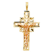 14K Gold Religious Crucifix Charm Pendant with 0.8mm Box Chain Necklace