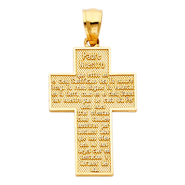 14K Gold Padre Nuestro Religious Cross Charm Pendant with 1.2mm Box Chain Necklace