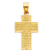 14K Gold Padre Nuestro Religious Cross Charm Pendant with 1.2mm Box Chain Necklace