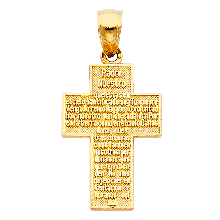 14K Gold Padre Nuestro Religious Cross Charm Pendant with 1.2mm Box Chain Necklace