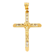 14K Gold CZ Crucifix Charm Pendant with 1.8mm Singapore Chain Necklace