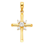 14K Gold CZ Cross Charm Pendant with 1.2mm Singapore Chain Necklace