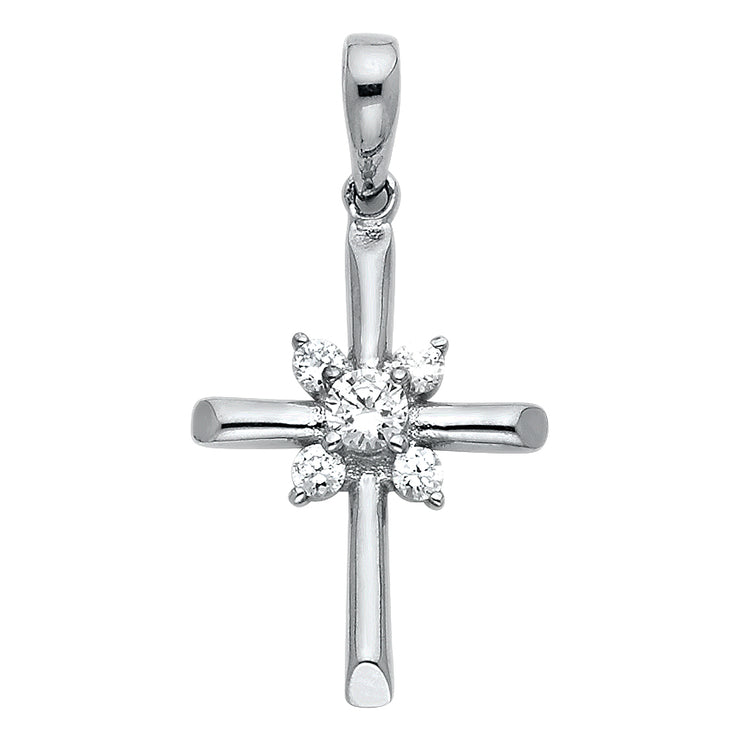 14K Gold CZ Religious Cross Charm Pendant