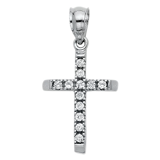 14K Gold CZ Religious Cross Charm Pendant