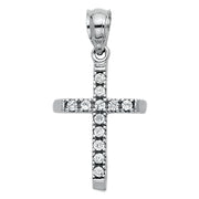 14K White Gold CZ  Cross Charm Pendant with 1.5mm Rope Chain Necklace