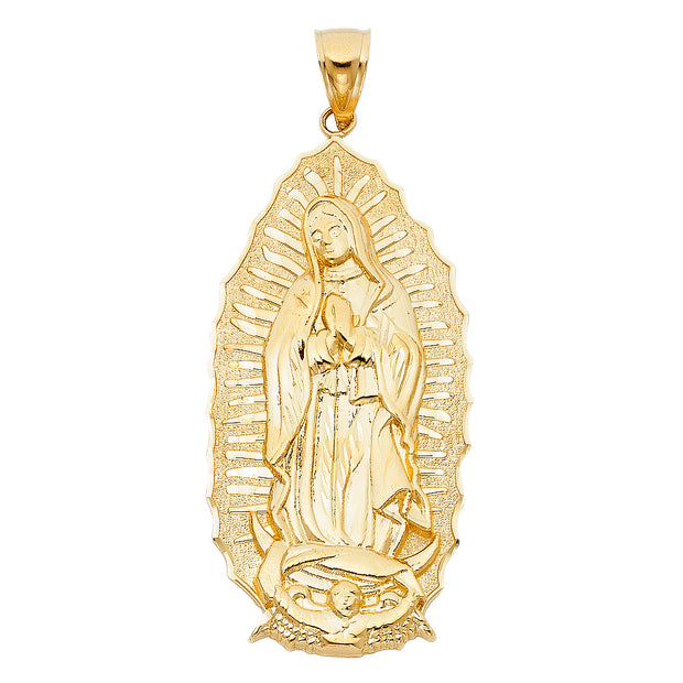 14K Gold Guadalupe Charm Pendant with 4.5mm Figaro 3+1 Chain Necklace