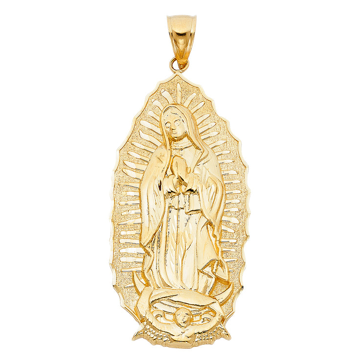 14K Gold Guadalupe Charm Pendant with 4.5mm Figaro 3+1 Chain Necklace