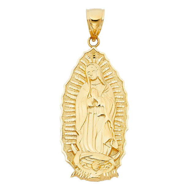 14K Gold Religious Guadalupe Charm Pendant with 1.2mm Box Chain Necklace