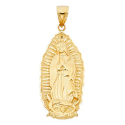 14K Gold Guadalupe Charm Pendant with 1.8mm Singapore Chain Necklace