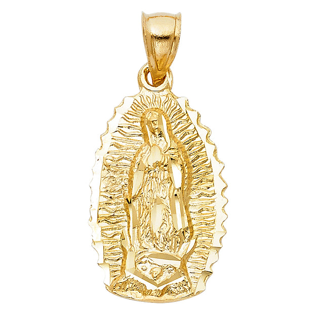 14K Gold Guadalupe Charm Pendant with 1.8mm Singapore Chain Necklace