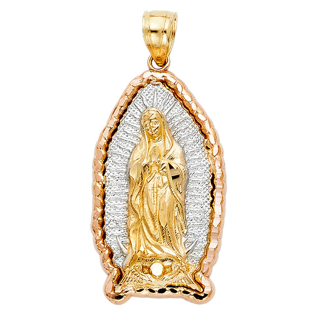 14K Gold Religious Guadalupe Charm Pendant with 0.8mm Box Chain Necklace