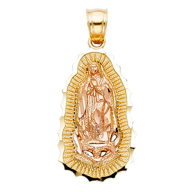 14K Gold Religious Guadalupe Charm Pendant with 0.8mm Box Chain Necklace