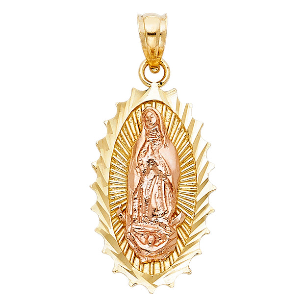 14K Gold Religious Guadalupe Charm Pendant with 0.8mm Box Chain Necklace