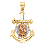 14K Gold Guadalupe Anchor Pendant with 3.4mm Hollow Cuban Chain