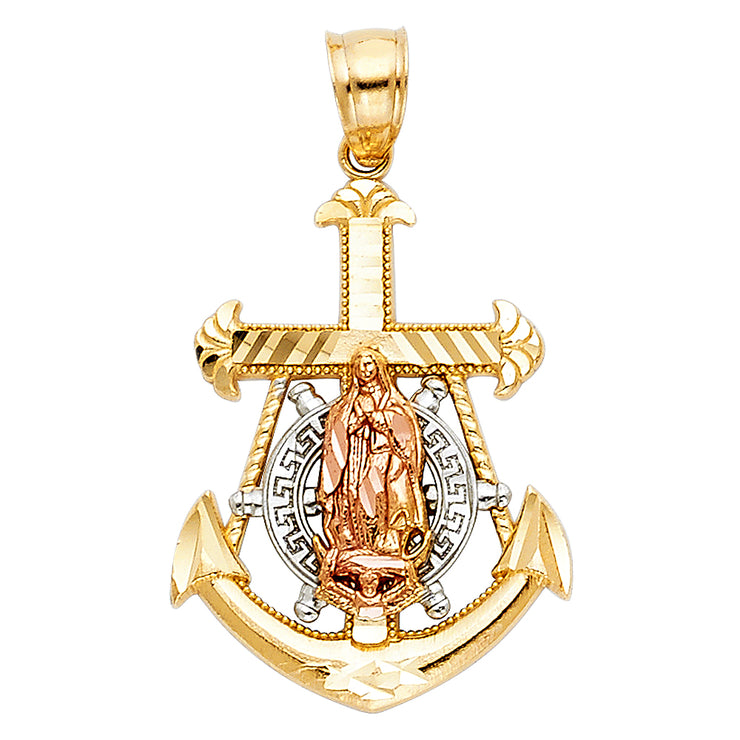 14K Gold Guadalupe Anchor Pendant with 3.3mm Valentino Star Diamond Cut Chain