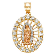 14K Gold CZ Guadalupe Charm Pendant with 3.3mm Valentino Star Diamond Cut Chain Necklace