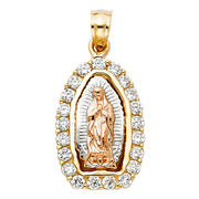 14K Gold CZ Guadalupe Charm Pendant with 3.3mm Valentino Star Diamond Cut Chain Necklace