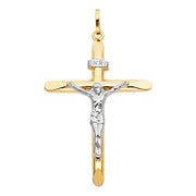 14K Gold Crucifix Cross Pendant with 1.7mm Flat Open Wheat Chain