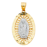 14K Gold Religious Guadalupe Charm Pendant with 1.2mm Box Chain Necklace