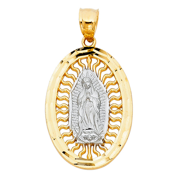 14K Gold Religious Guadalupe Charm Pendant with 1.2mm Box Chain Necklace