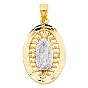 14K Gold Guadalupe Charm Pendant with 1.2mm Singapore Chain Necklace