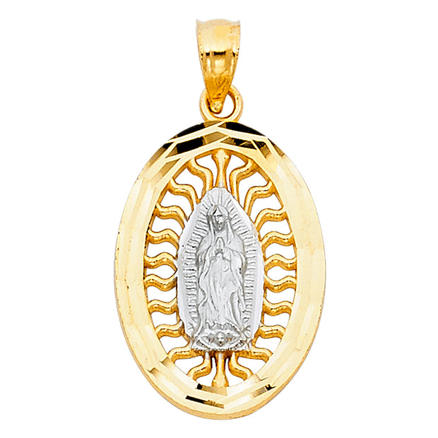 14K Gold Religious Guadalupe Charm Pendant with 0.8mm Box Chain Necklace