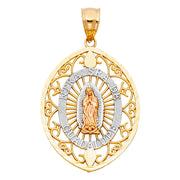 14K Gold Guadalupe Charm Pendant with 3.1mm Figaro 3+1 Chain Necklace