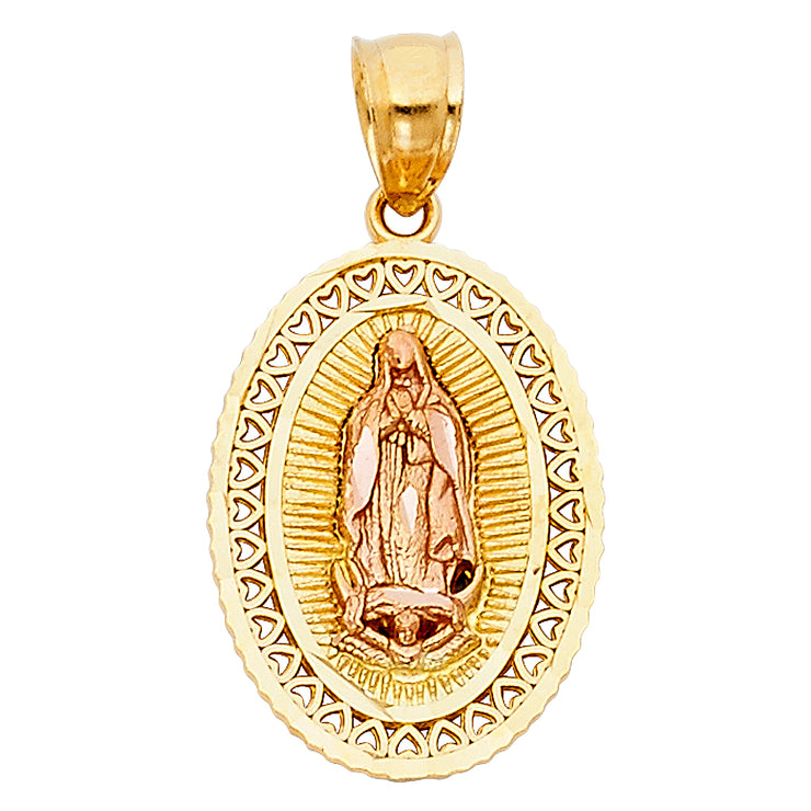 14K Gold Guadalupe Charm Pendant with 1.8mm Singapore Chain Necklace
