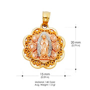 14K Gold Religious Guadalupe Charm Pendant